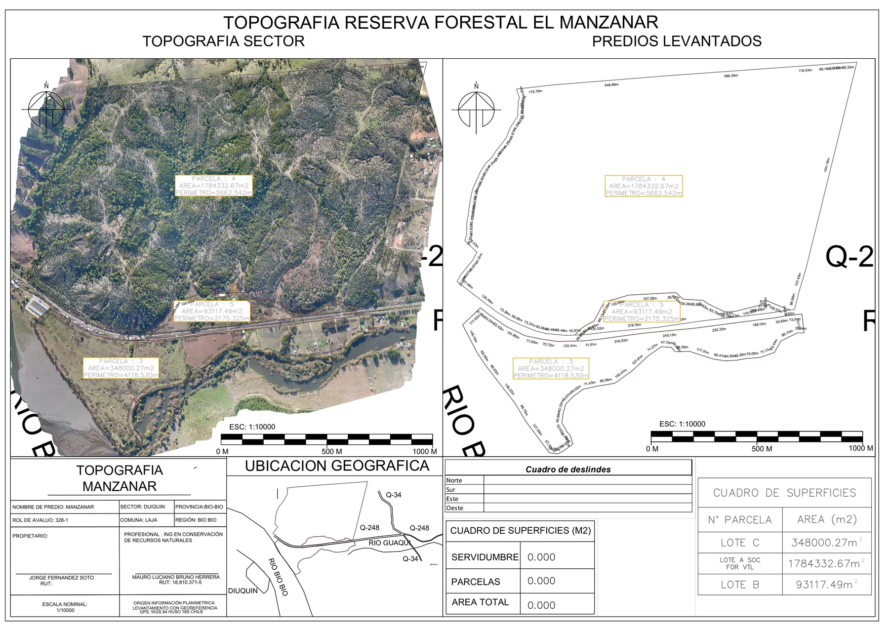Ortofoto con deslindes de parcelas sobre reserva forestal El Manzanar