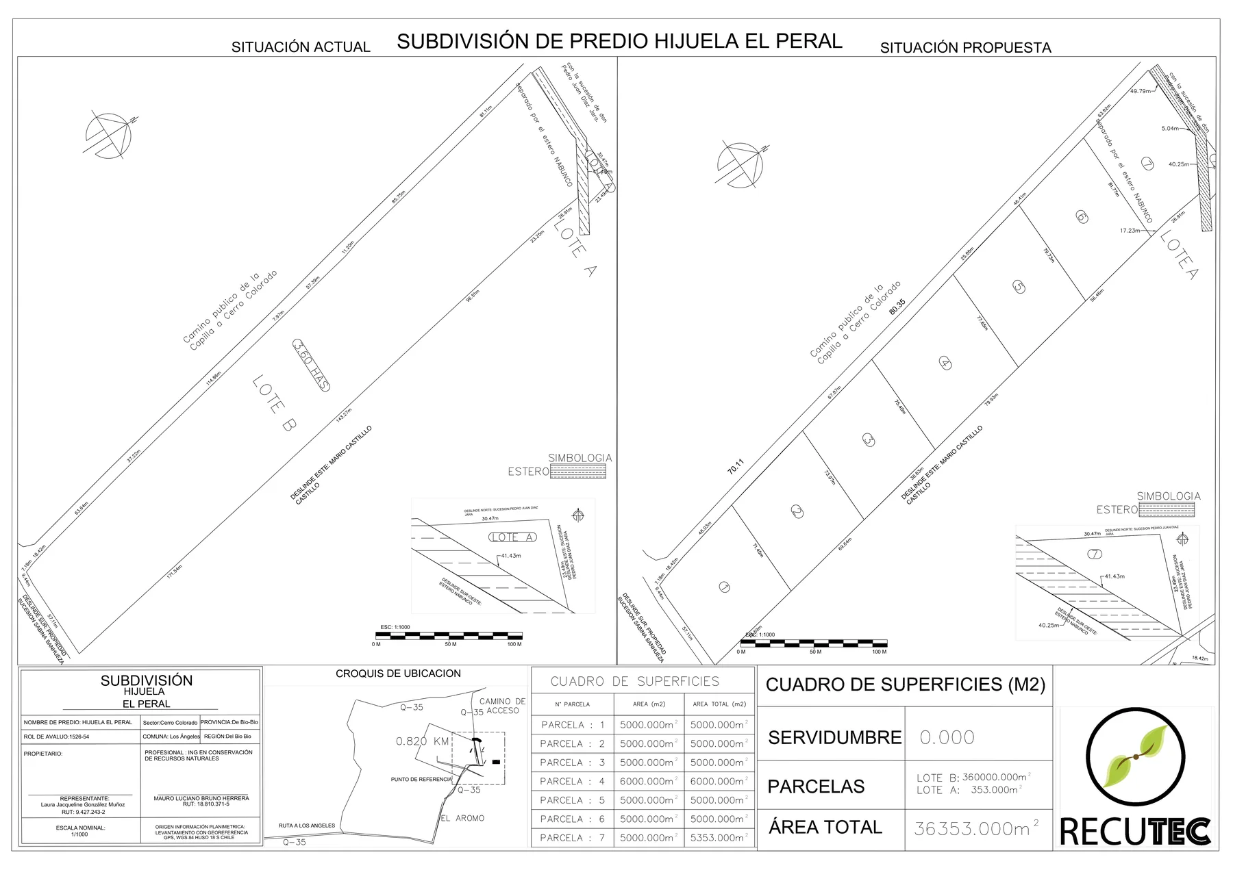 Plano de subdivisión de la Hijuela El Peral
