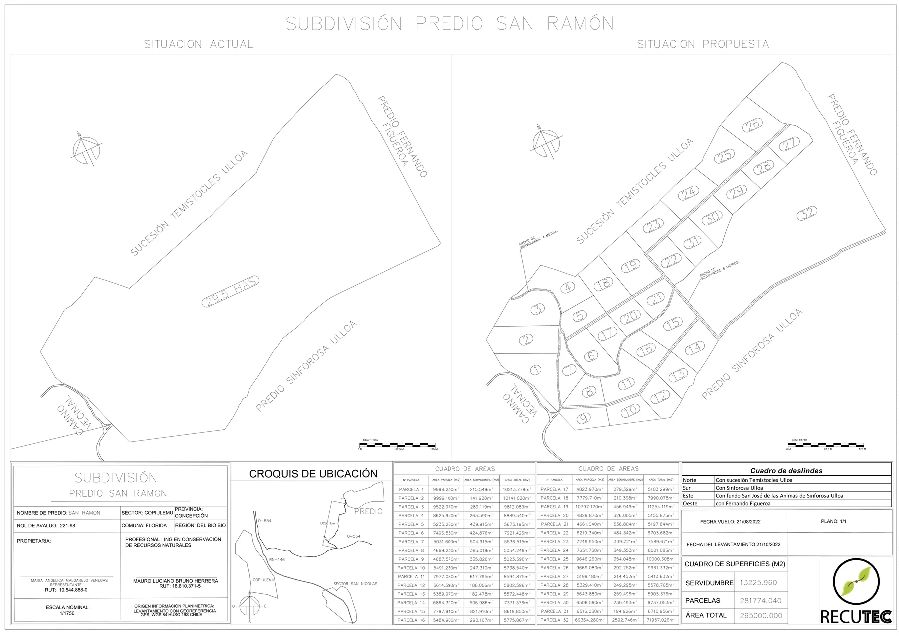 Plano de subdivisión del predio San Ramón